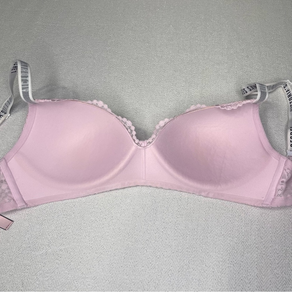 Victoria Secret Lace T Shirt Bra Lightly Lined Wireless Pink 32DD - Picture 7 of 8